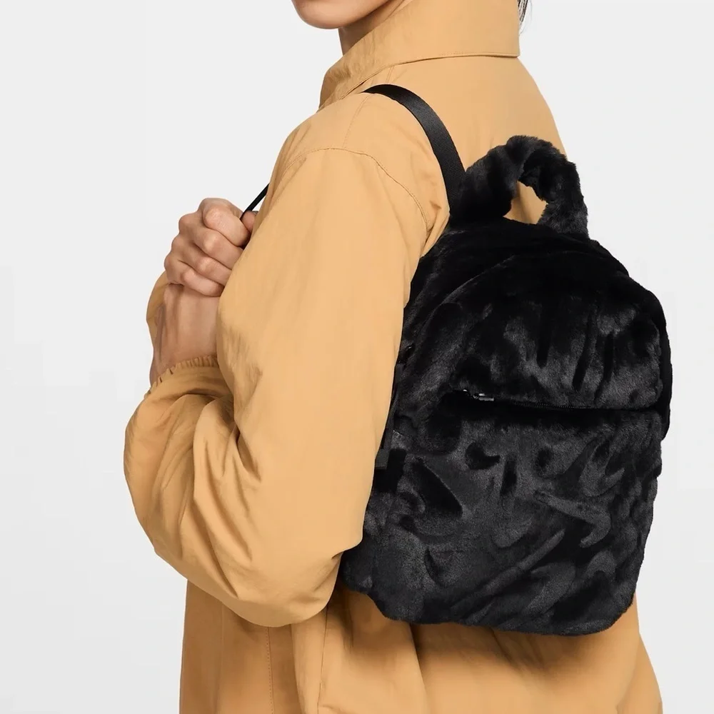 NWT NIKE Futura mini Black Faux Fur Backpack